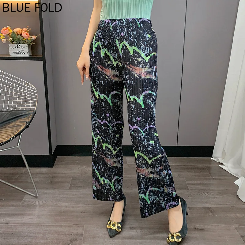 Miyake Geplooide Casual Rechte Broek 2023 Nieuwe Lente en Zomer Hoge taille Casual Rechte Broek Vrouwelijke Dunne Losse vrouwen