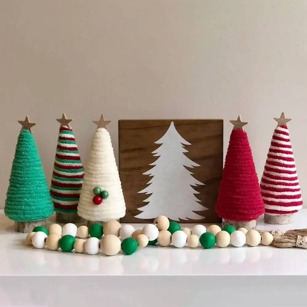 12/21cm Crochet Mini Christmas Tree Ornaments Colorful Finished Product Artificial Christmas Trees Handmade