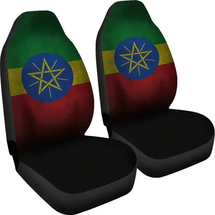 INSTANTARTS Ethiopia Flag Universal Car Front Seat Covers Heavy-Duty Slip-Resistant Vehicle Seat Cover Easy Install Comfortable