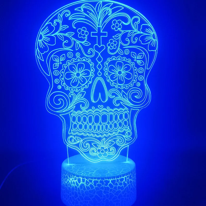 Nighdn Skull Night Light para niños, lámpara de noche de ilusión 3D, decoración de dormitorio, luz nocturna Led, holograma, regalo de Halloween para niños y hombres