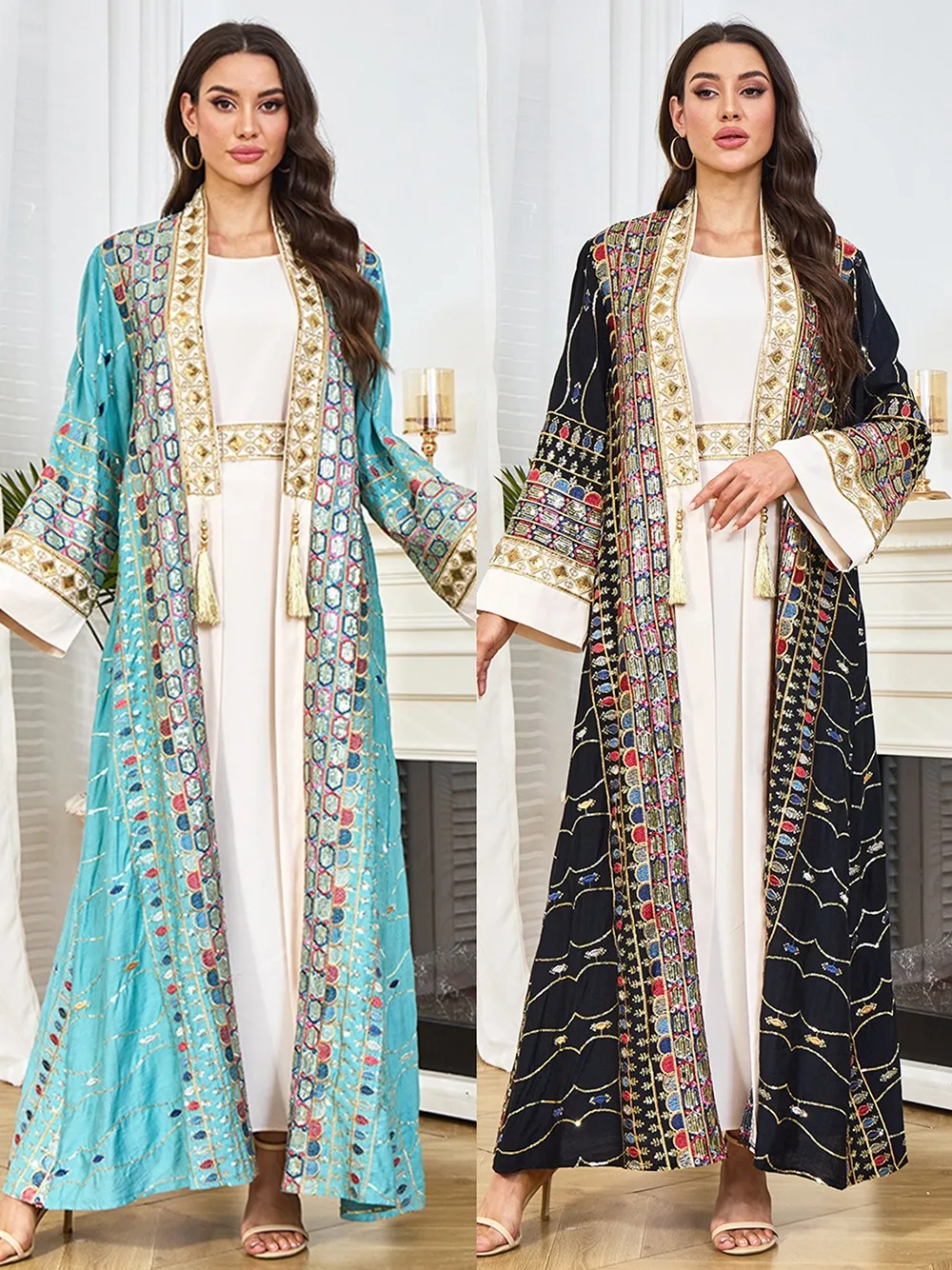 Wholesale Middle Eastern Dubai Abaya with Heavy Beading and Sequins Pendant Fashionable Muslim Dress Gown