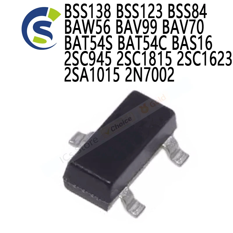 100 PIÈCES BSS138LT1G SOT-23 BSS138 BSS123 BSS84 BAW56 BAV99 BAV70 BAT54S BAT54C BAS16 2SC945 2SC1815 2SC1623 2SA1015 2N7002