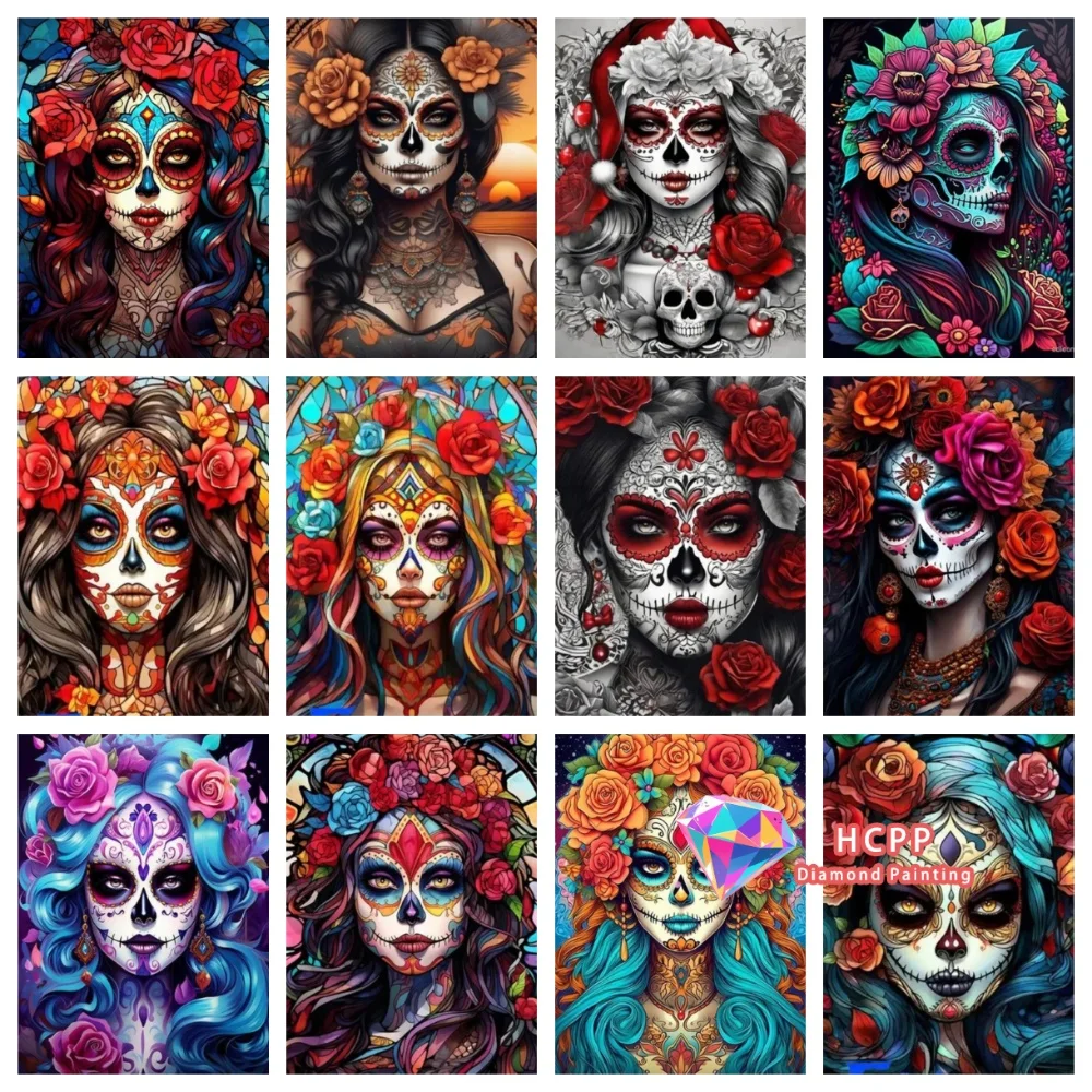 Mexikanische Catrina Zucker-Schädel-Mädchen Diamant-Malerei-Set Quadratische Runde Diamanten 5D DIY Mosaik Handgemachte Kunst Exquisites Geschenk Heimdekoration
