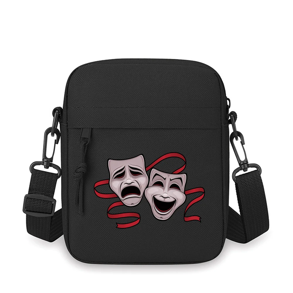 

Comedy and Tragedy Masks Ribbon Black Men Crossbody Bag Single Shoulder Women Cartoon Anime Film Printing Design Unisex