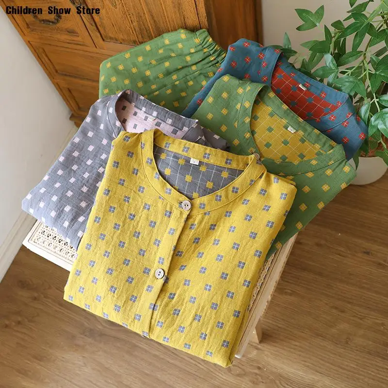 Green Dot Pajamas Suit Cotton Sleepwear Women Long Sleeve Pajamas 2Pcs Loungewear Autumn and Winter New Home Clothing Nightwear 2