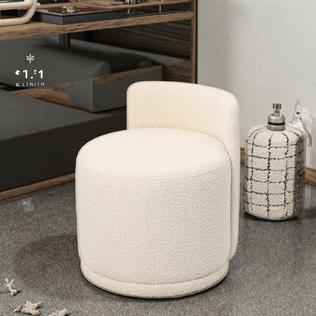 Nordic Modern Soft Round Fabric Stool & Ottoman with Backrest for Bedroom Dressing Makeup Use