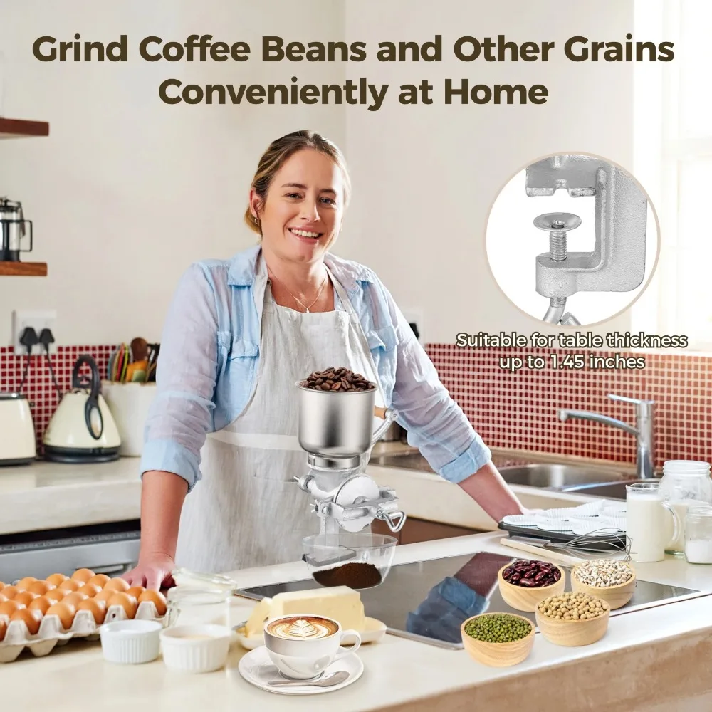 

Ручная мельница для зерна, большой бункер, чугунная кукурузная ручная мельница для сухого/влажного измельчения, сверхмощная ручная кофемолка