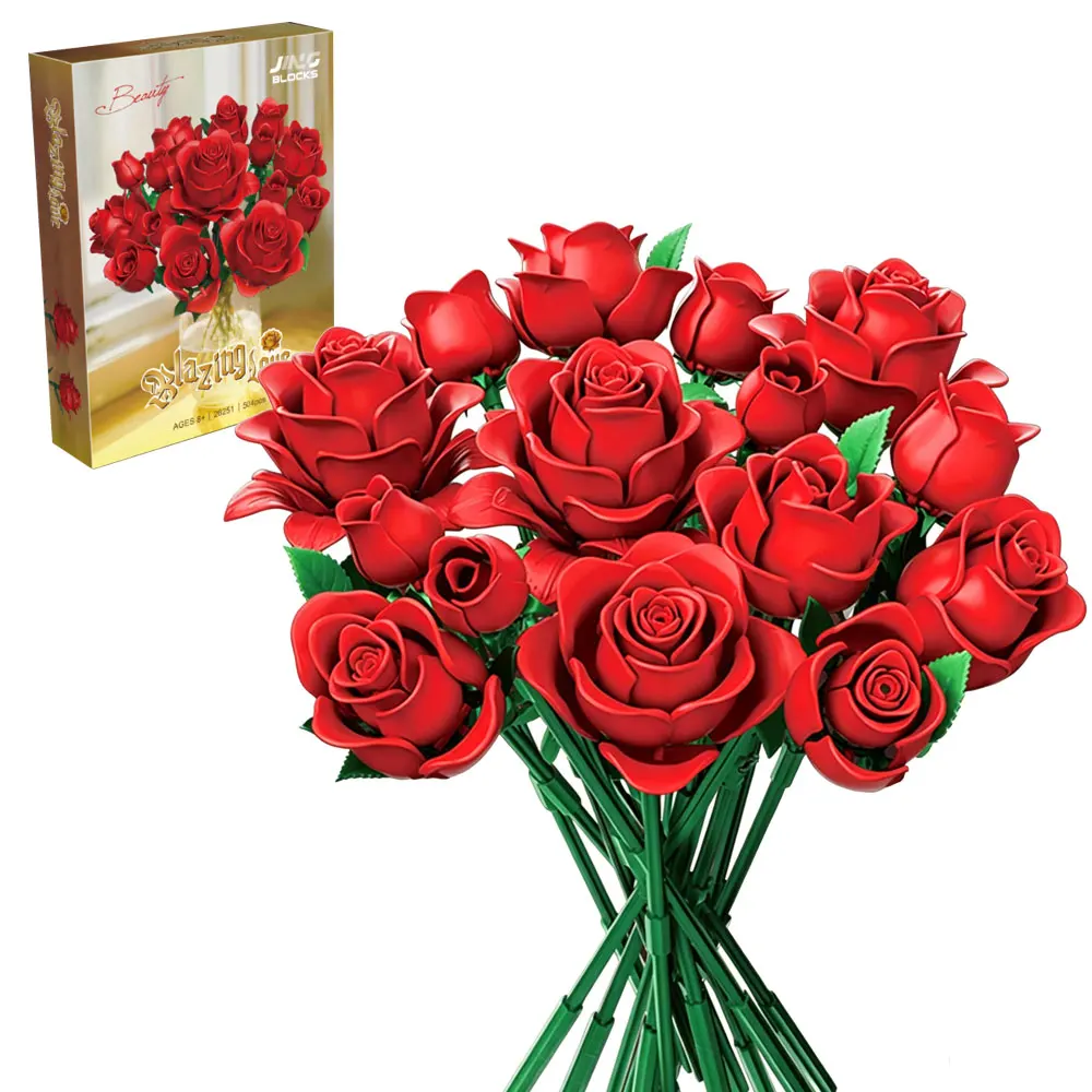 

504PCS Rose Building Blocks Bouquet Everlasting Artificial Flowers DIY Romantic Floral Arrangement Home Decor Toy Gift For Girl