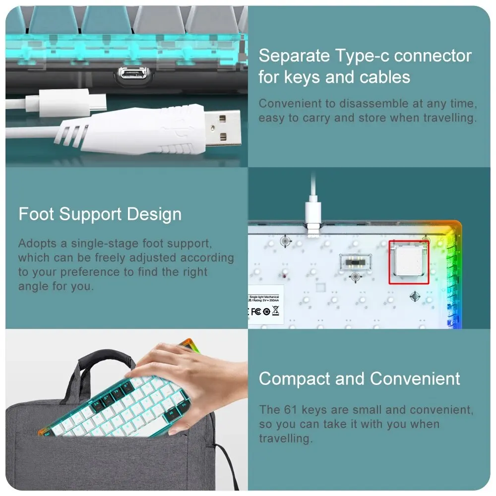 E-YOOSO Z11T USB Wired Mechanical Gaming Keyboard Blue Red Switch 61 Keys Gamer Russian Brazilian Portuguese for Computer Laptop