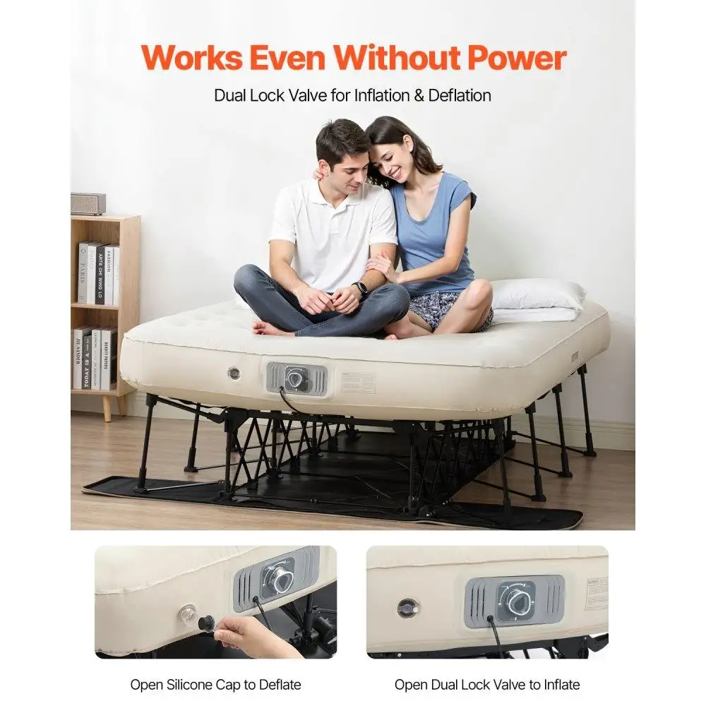 Colchão de ar inflável portátil com estrutura para duas pessoas bomba embutida berço de acampamento leve suporta 600 libras ideal para