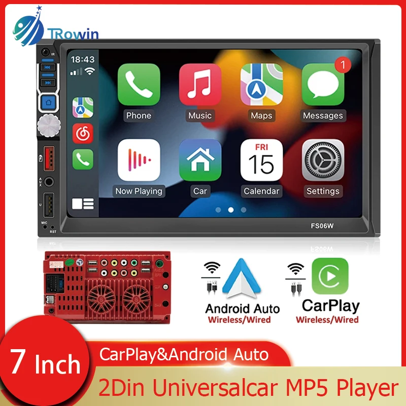 

7Inch 2 Din Car Radio Multimedia CarPlay Wireless Touch Screen Android-Auto Bluetooth Mirror Link MP5 Player Aux USB Stereo