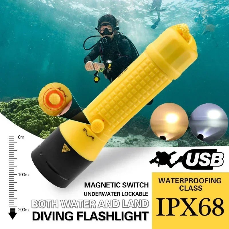 

LED Scuba Diving Flashlight IPX68 Waterproof Underwater 100m Dive Lamp Built-in 6000mAh Battery Rechargeable Dive Light Outdoor