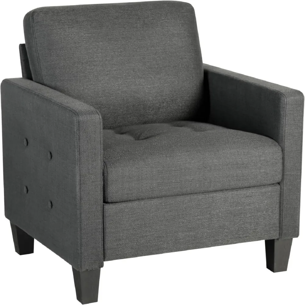 Fabric Armchair for Living Room, Upholstered Reading Chair, Modern Button Tufted Single Sofa with Lounge Seat for Bedroom