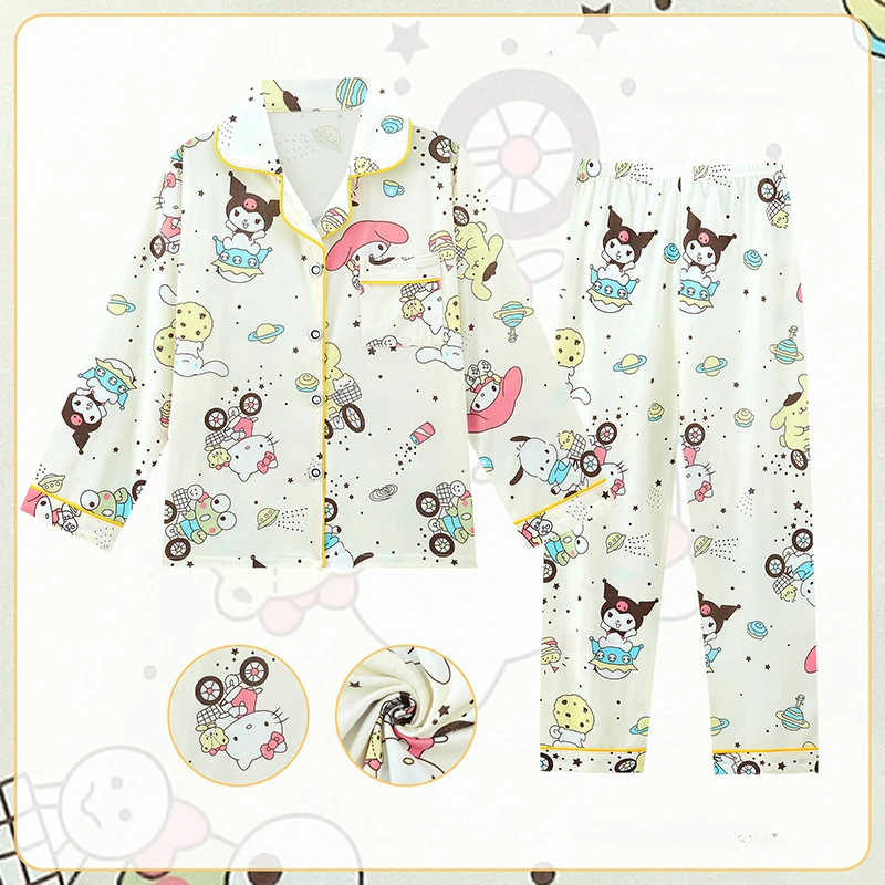 Sanrio Melody Children Pajama Sets Cardigan Soft Loose Breathable Night Clothes Set Kids Comfortable Lovely Print Pajamas