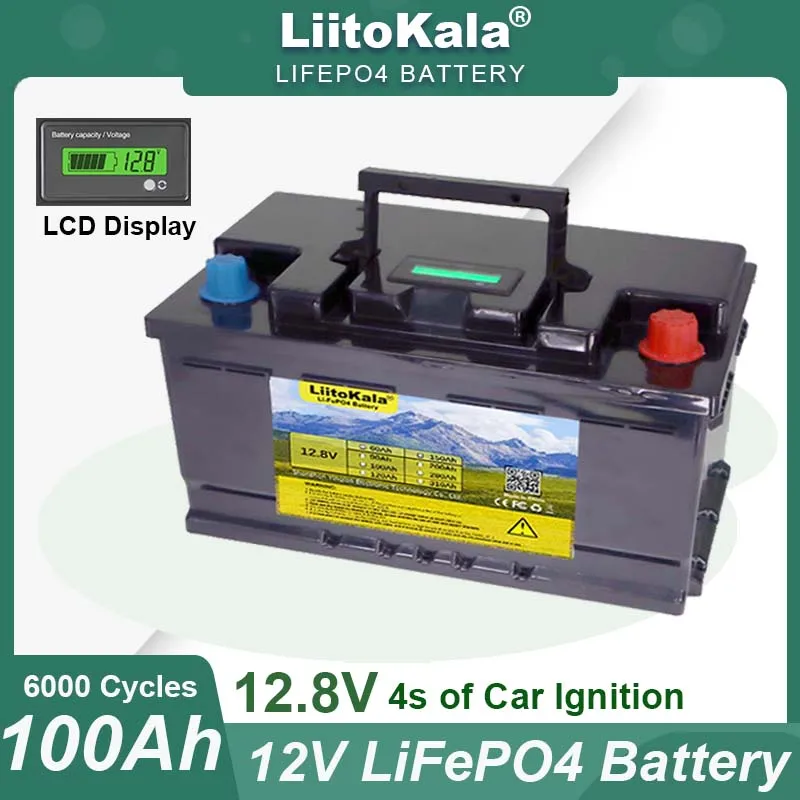 LiitoKala 12V/12.8v 100AH LiFePO4 Battery pack 4string BMS Max 300A 6000Cycles for Car lighter Inverter Batteries Tax Free