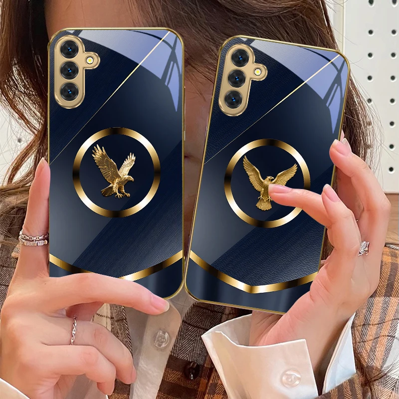 

Deep Blue Golden Eagle For Samsung Galaxy S20 FE S21 S22 S23 Plus S24 Ultra 25Ultra S21+ S9+ S22Plus Golden glass phone case