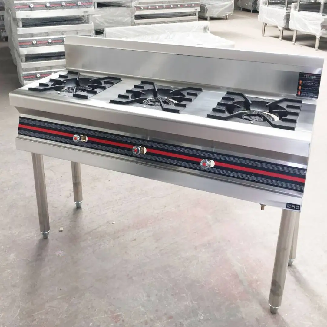 Wholesales Commercial Kitchen 3 Burners Stainless Steel Gas Stove Heavy Duty Gas Cooking Machine Cast Iron Burners