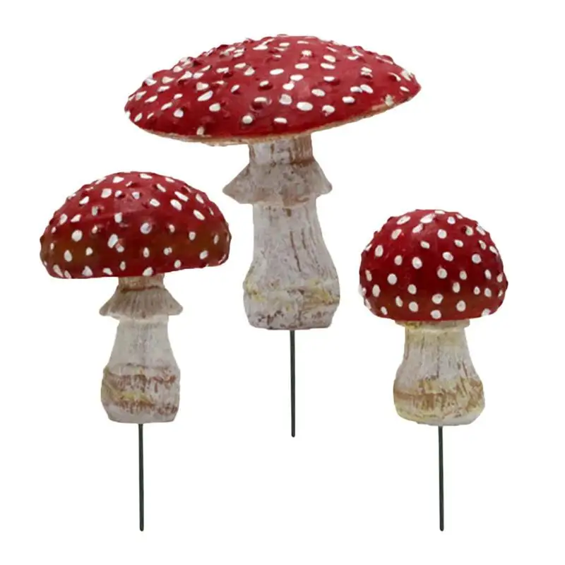 Fairy Garden Mushrooms Mini Resin Mushroom Statue Garden Stake 3pcs Fake Mushroom Garden Stake Mini Landscape Garden Decoration