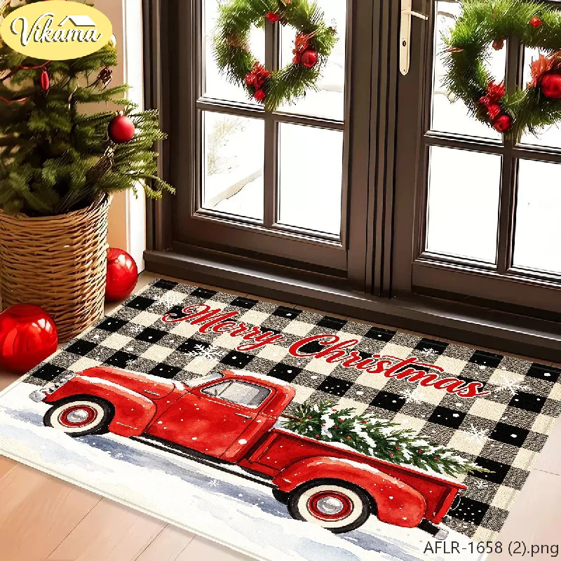 Christmas Snow Scene Cardinal Flannel Door Mat, Non-Slip Xmas Floor Carpet, Christmas Decor for Home Entryway Front Door Office