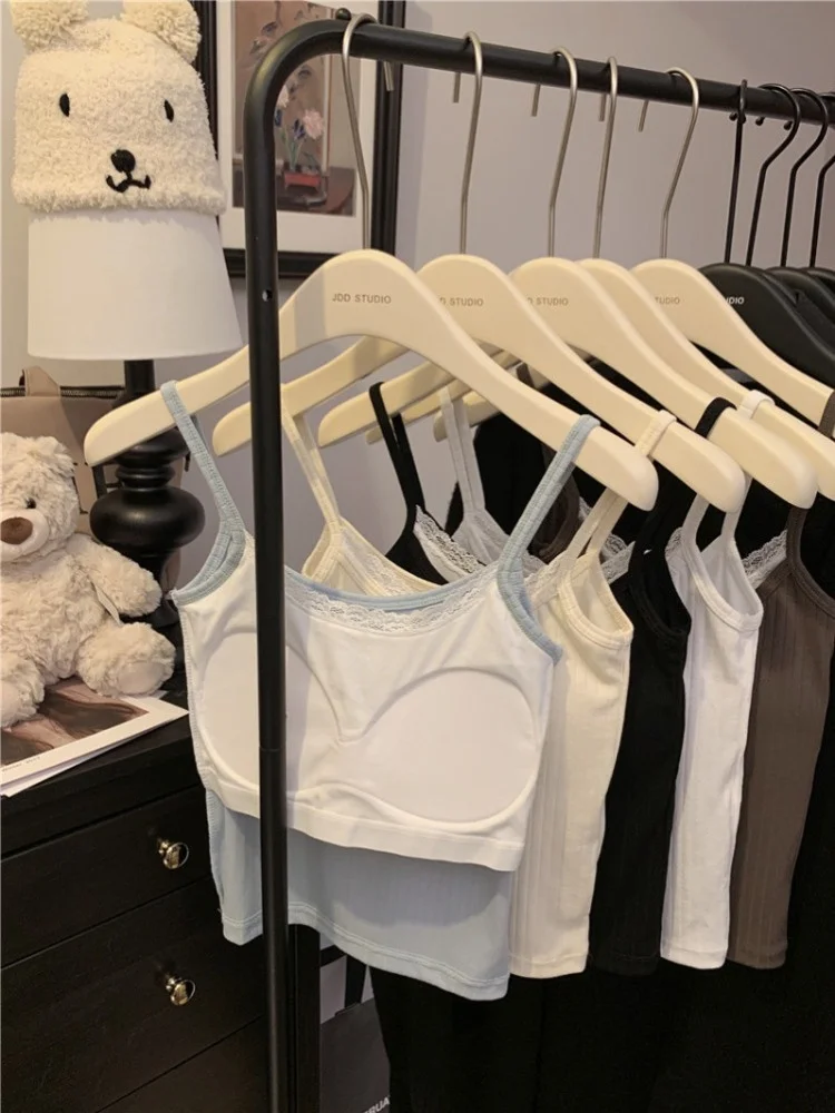 Chaleco con tirantes y ribete de encaje para mujer, ropa interior ajustada con almohadilla para el pecho, nudo superior ortopé de puro deseo de verano