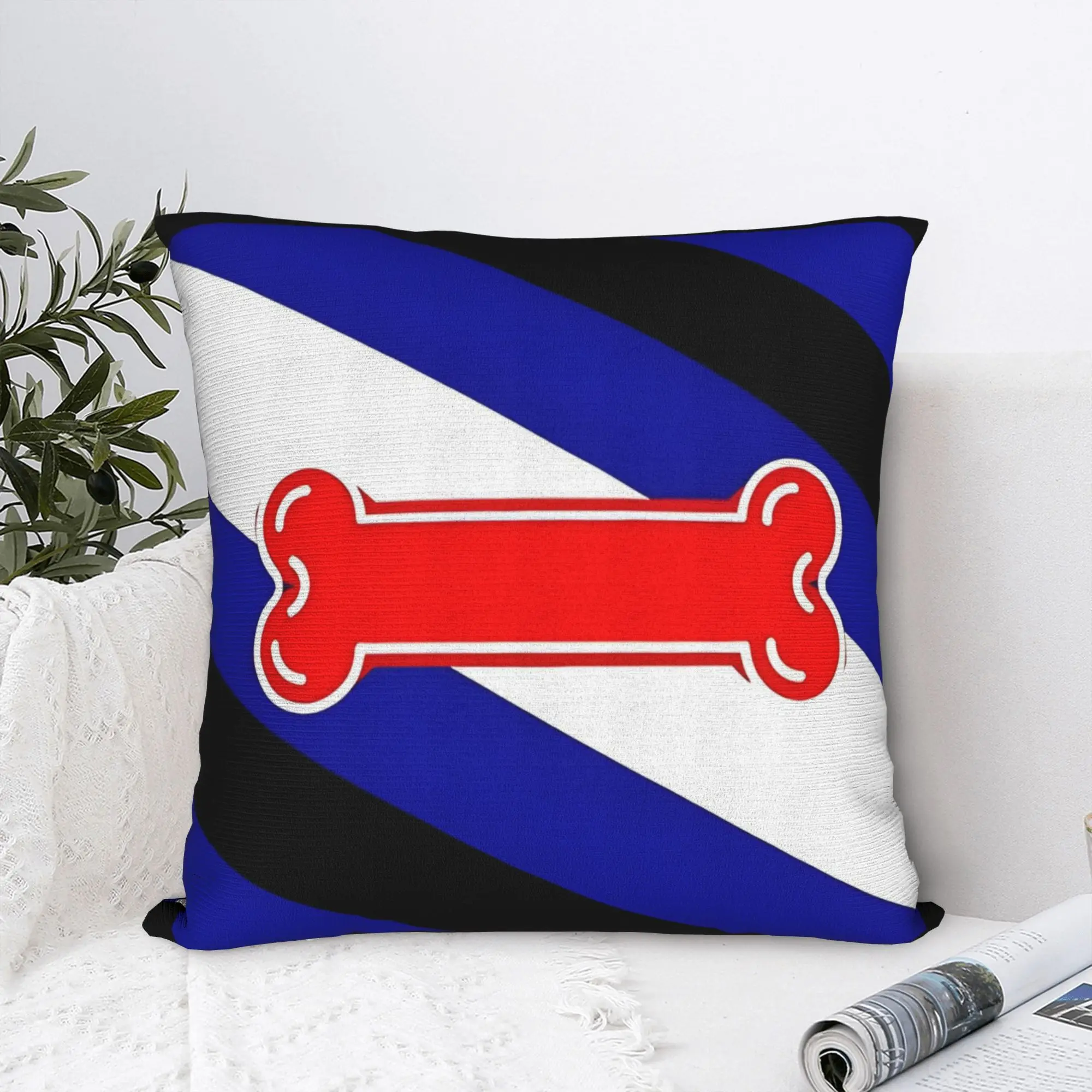 Capa de Almofada em Formato de Osso de Cachorro, Listrada Azul e Preta, Decoração para Casa de Amantes de Pets para Sofá, Quarto e Sala de Estar