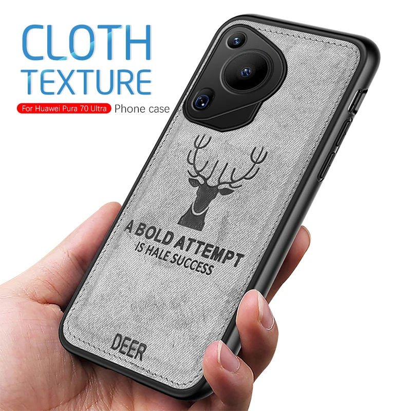 For Huawei Pura 70 Ultra case 3d deer pattern cloth fabric cover For Huawei Pura 70 Pro Plus 5G silicone frame shockproof coques