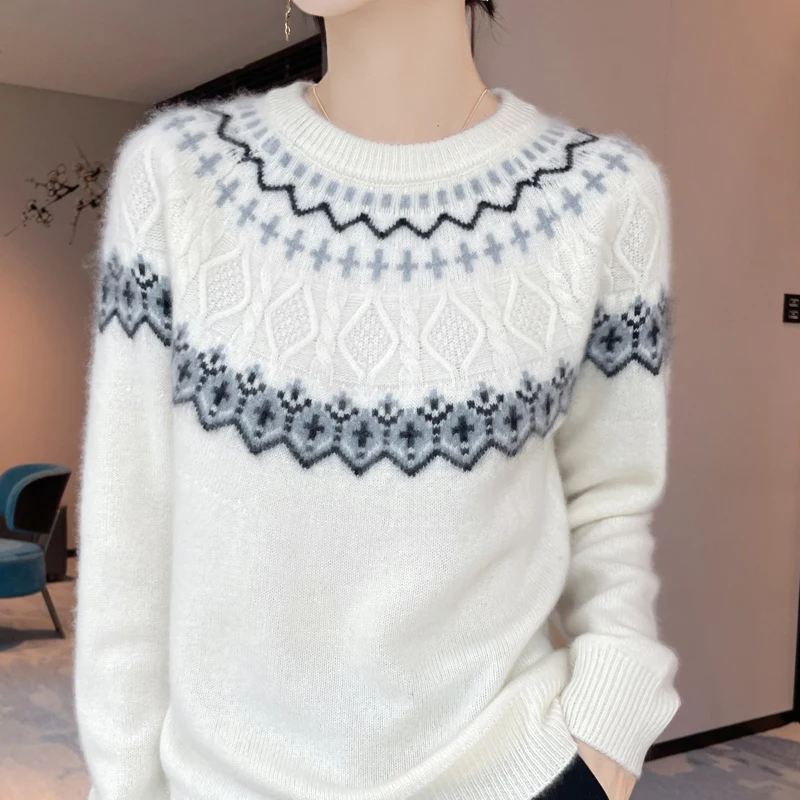 

Роскошный женский свитер из 100% мериносовой шерсти, кашемировый пуловер с круглым вырезом, плотный вязаный пуловер, повседневный мягкий удобный теплый топ с длинными рукавами