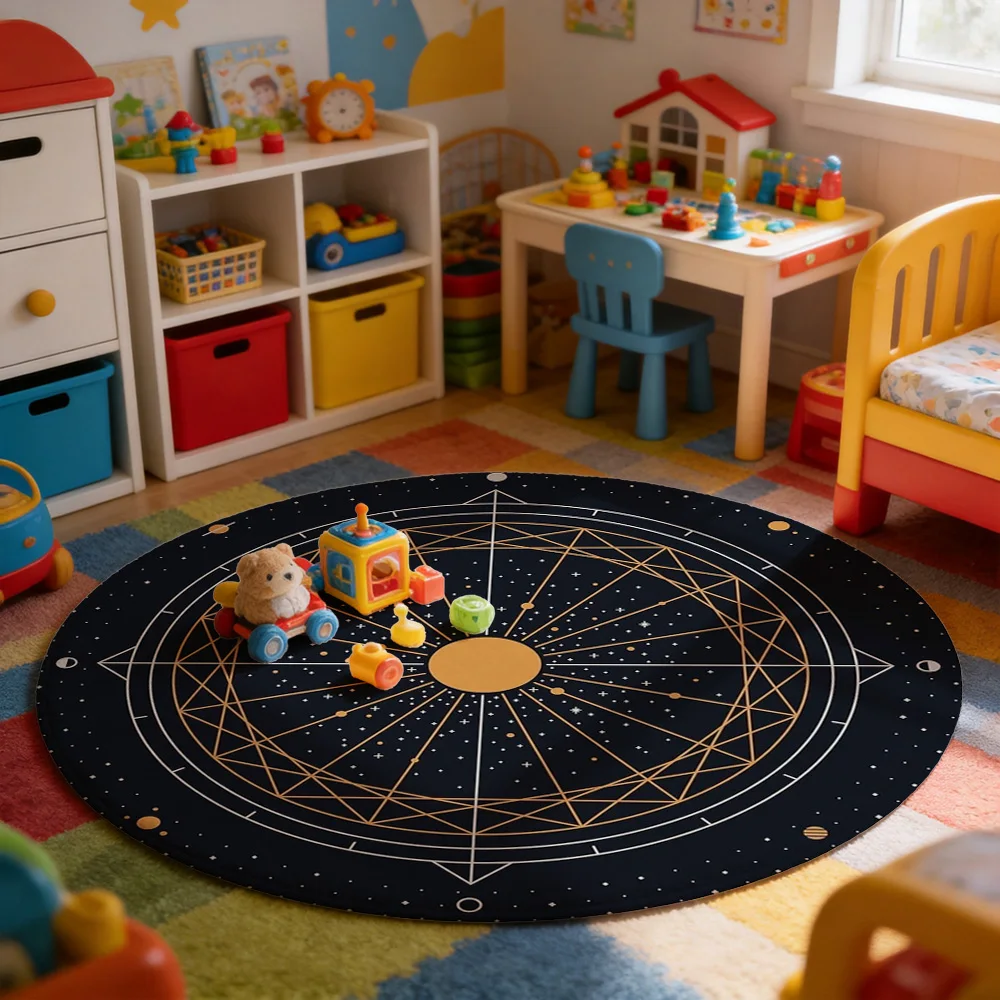 Large Celestial Star Map Round Area Rug Boho Astrology Zodiac Constellation Floor Mat for Living Room Decor