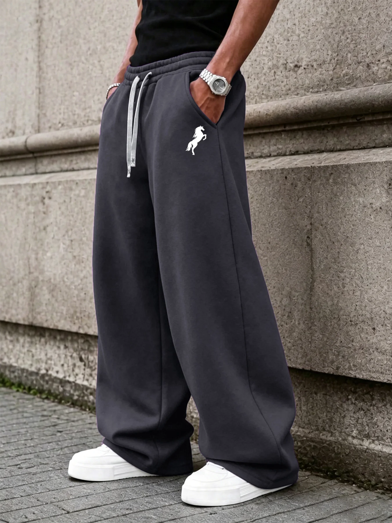 Unisex Drawstring Straight‑Leg Pants, Hip Hop Streetwear Drop Crotch Joggers, Casual Sports Trousers for Men Women S‑3XL