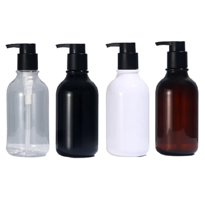 

Empty Plastic Bottle 300ml 500ml Black Lotion Press Pump Round Shoulder PET Clear Shiny Black White Brown Packaging 10Pieces