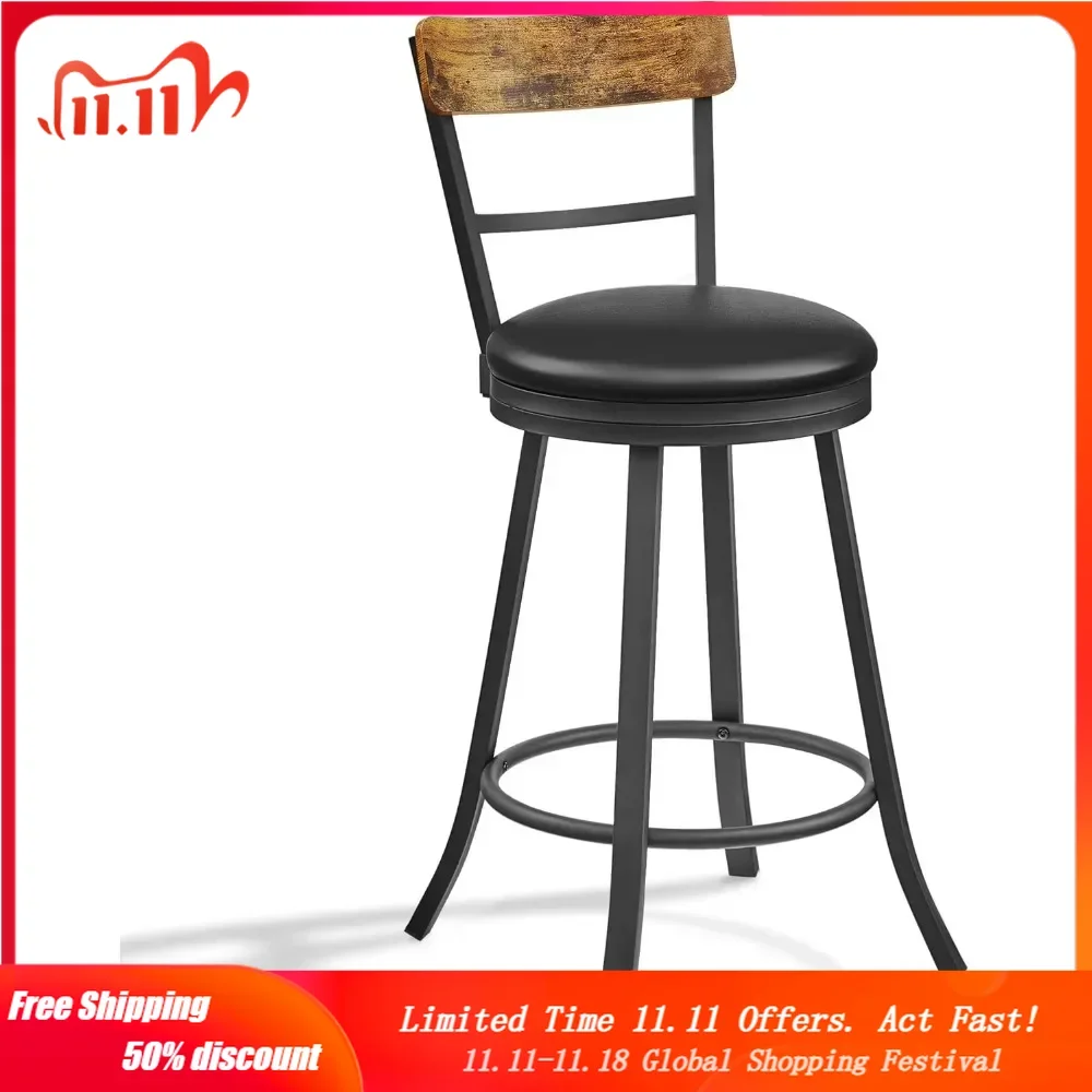 

Swivel Bar Stool Counter Height, 25.8 Inch Barstool Chair with Back, Upholstered Cushioned Seat and Footrest, Easy Assembly