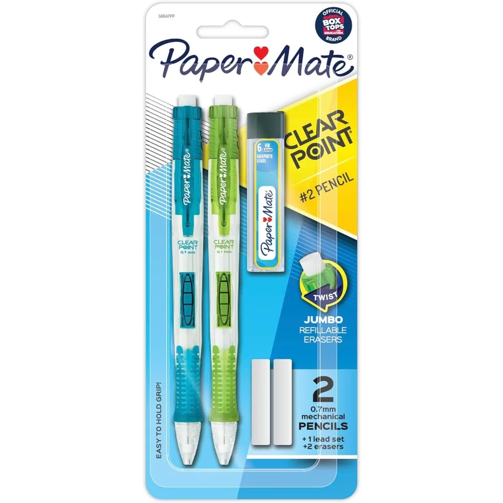 0.7mm Mechanical Pencils HB #2 Lead with Refill and Erasers for School Study Note Taking Supplies