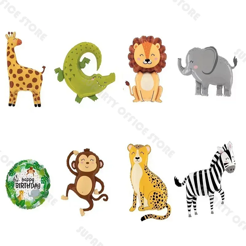 1pcs Zoo Jungle Theme Children's Happy Birthday Party Decoration Large Cartoon Animal Crocodile Fox Foil Balloon for Baby Shower