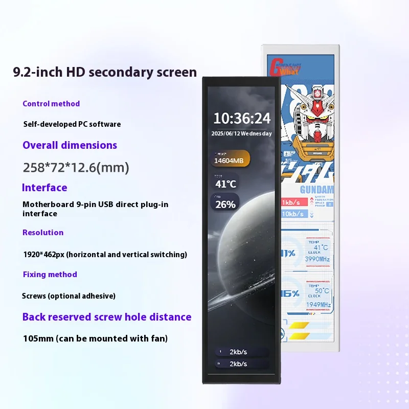 

ZZJMOD 9.2-inch HD Smart Display Case Secondary Screen Custom Dynamic Theme HDMI Compatible without AIDA Or Graphics Card