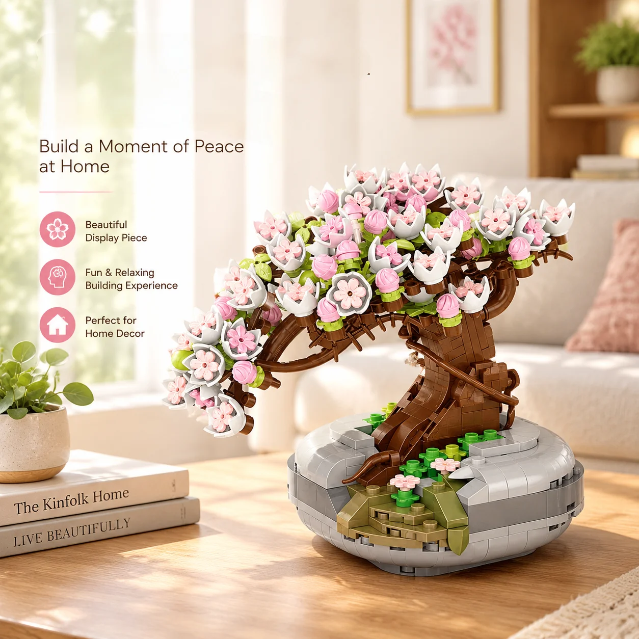 Mini Plant Bonsai Building Block Flower Plant Cherry Blossom Tree Potted Bouquet Model Bricks Home Decoration Toy Adults Gifts