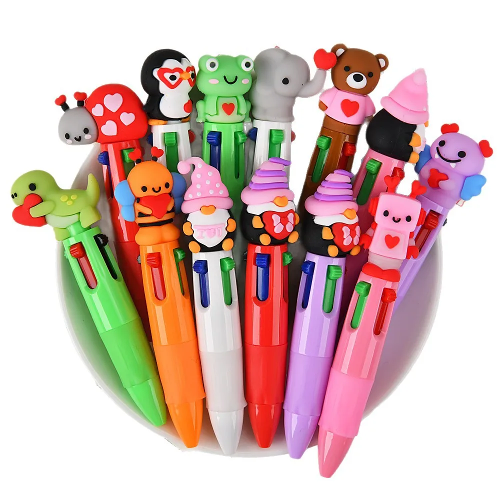 5–20 Stück Kugelschreiber in 4 Farben, Mini-Cartoon-Tier-Herz-Kugelschreiber, einziehbarer Taschenstift, Schreibwaren-Geschenk für Valentinstag-Studenten