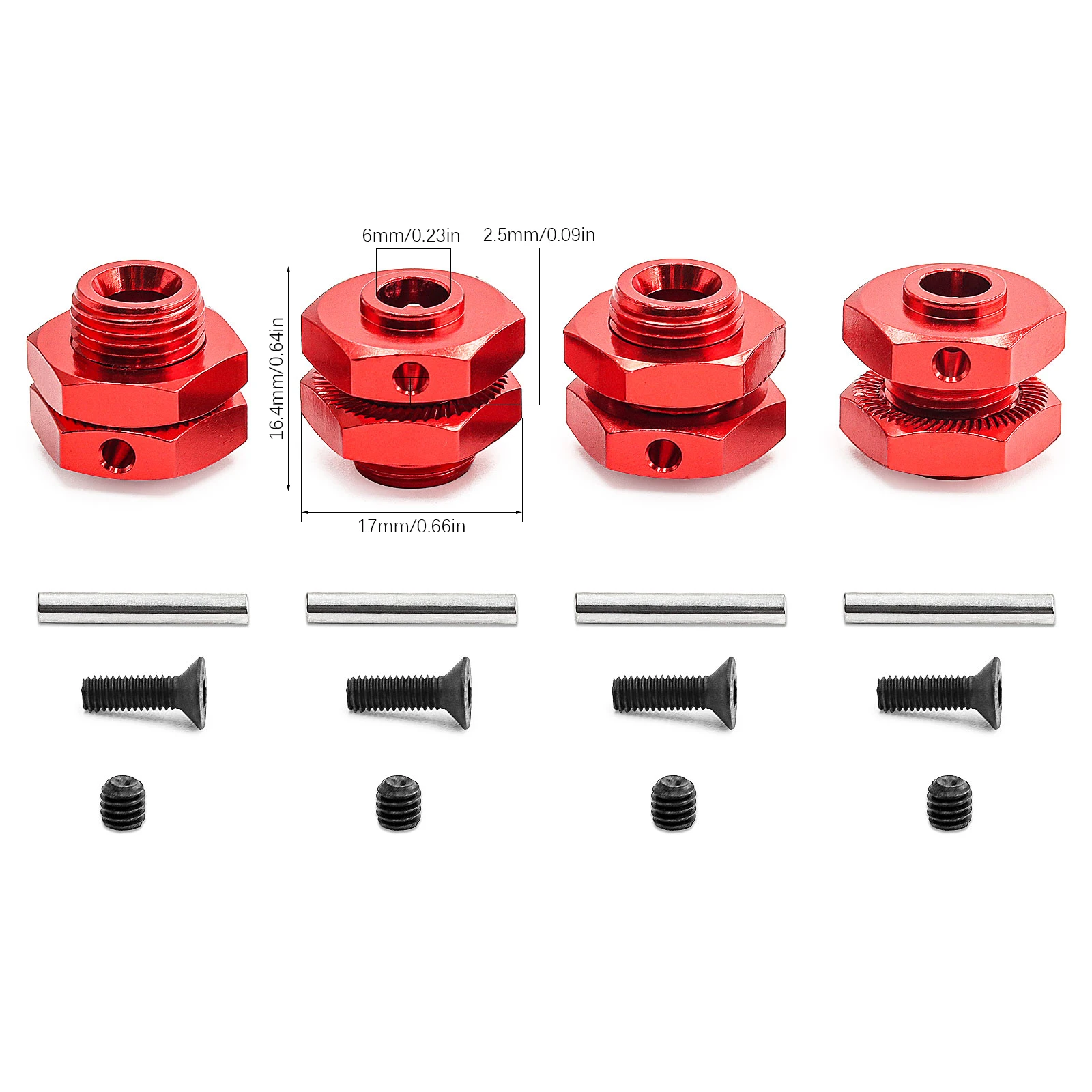 17mm Hub Adapter + Lock Nut (4pcs), Compatible with ARRMA 1/8 Typhon 3S BLX - Aluminum Alloy Hex Bolt Upgrade Part