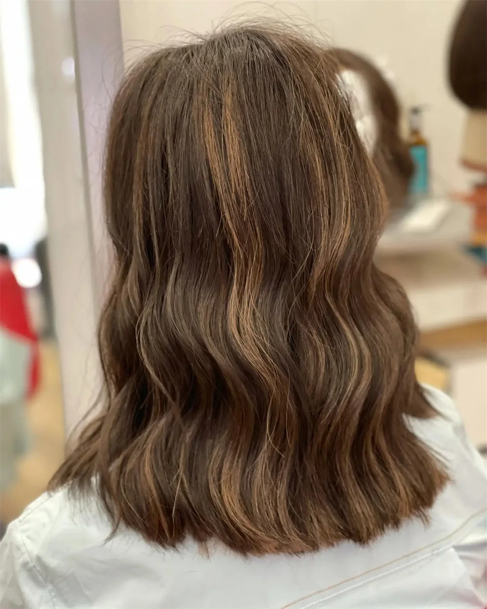 باروكة سمراء مموجة طبيعية للنساء بني داكن مع شقراء يسلط الضوء على الدانتيل الأمامي الاصطناعي بدون صمغ للاستخدام اليومي شعر بشري قصير 10% #2