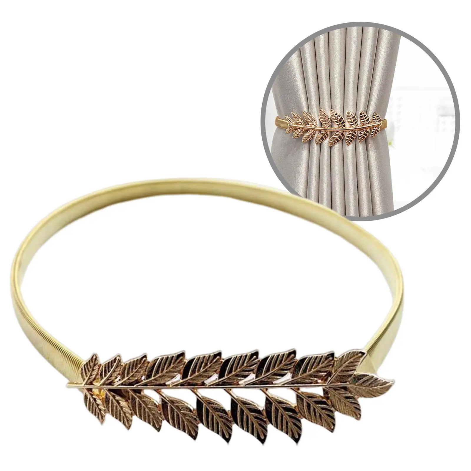 Decorative Metal Curtain Tieback Spring Strap Leaf Carved Window Clip Holder Creative Home Accessories for Living Room Bedroom