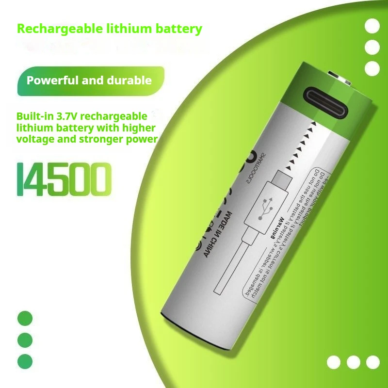 3.7V 700mAh 14500 Lithium Rechargeable Battery AA for Electric Shaver,Flashlight,Power Tools + Type-C Charging Cable