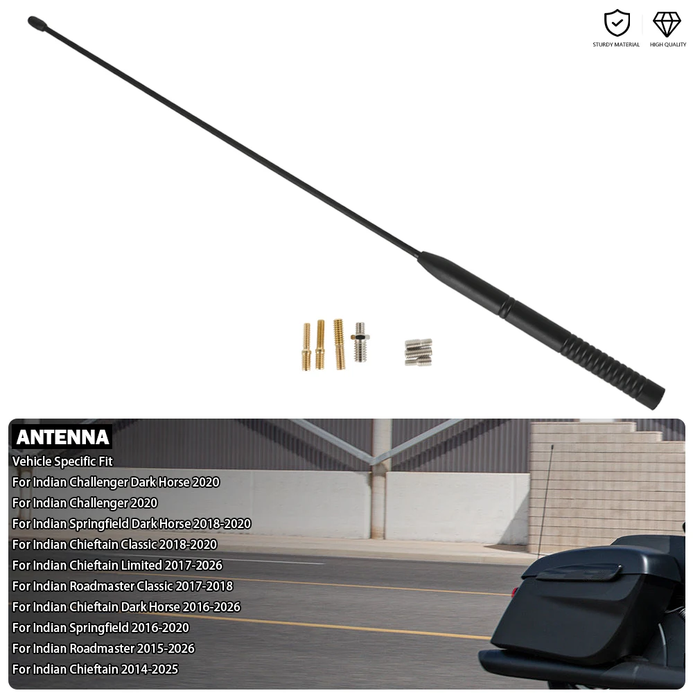 

AM/FM-антенна 40 см с адаптером подходит для Indian Chieftain Dark Horse Springfield Challenger Roadmaster Pursuit Touring 2014-2026