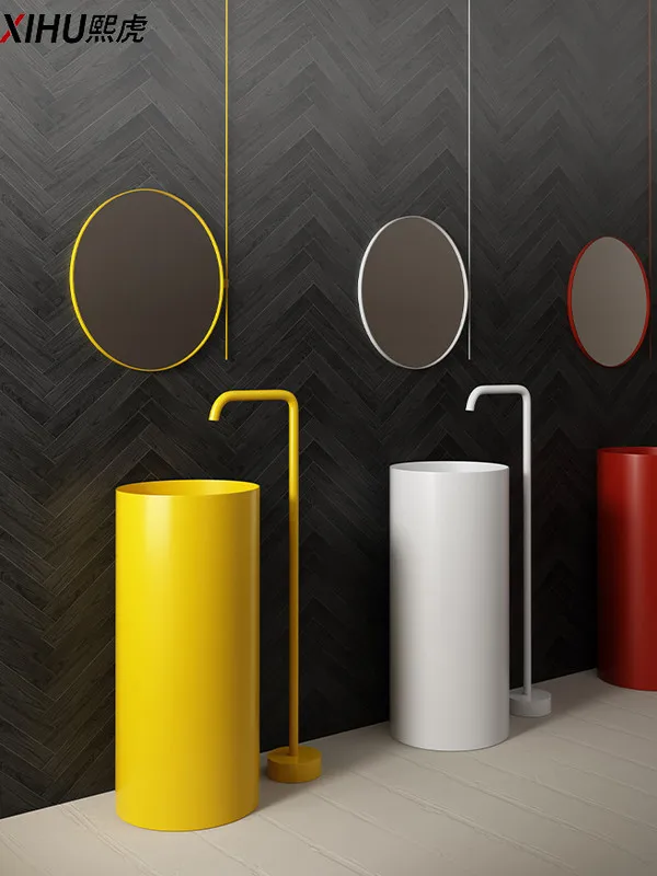 HYS red yellow stainless steel column basin light luxury Nordic bar integrated floor-to-ceiling wash basin washbasin