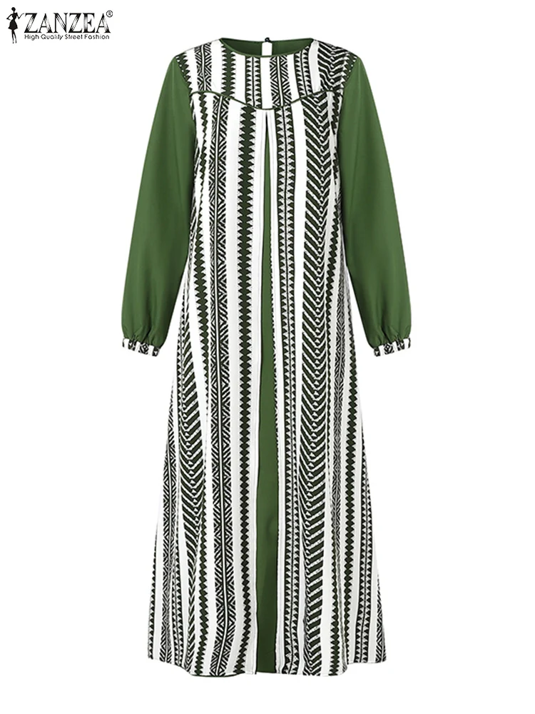 

Женские осенние лоскутные платья макси ZANZEA, элегантное мусульманское платье Абая с длинными рукавами, халат Femme, исламские платья, сарафан с принтом