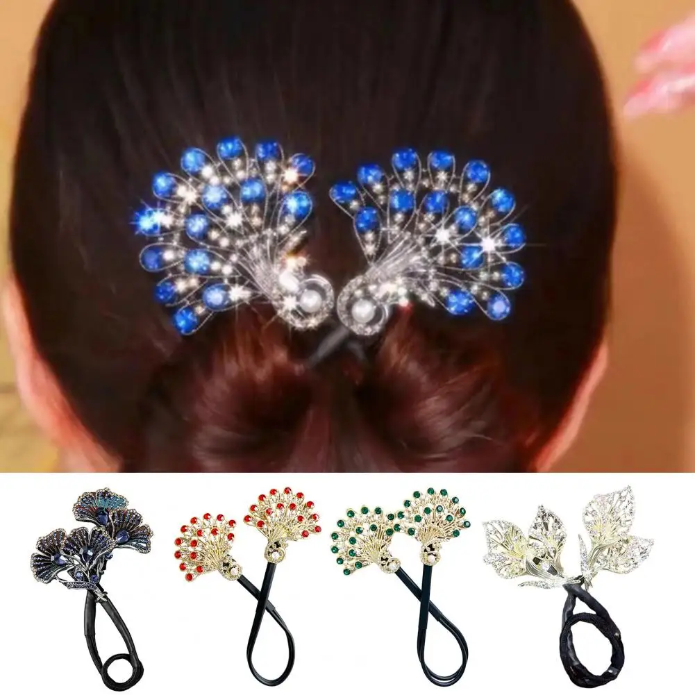 

Flower Hair Clip Elegant Peacock Phoenix Hair Clip with Shiny Rhinestones Hand-embroidered Bun Maker for Women Calla Shape Hair