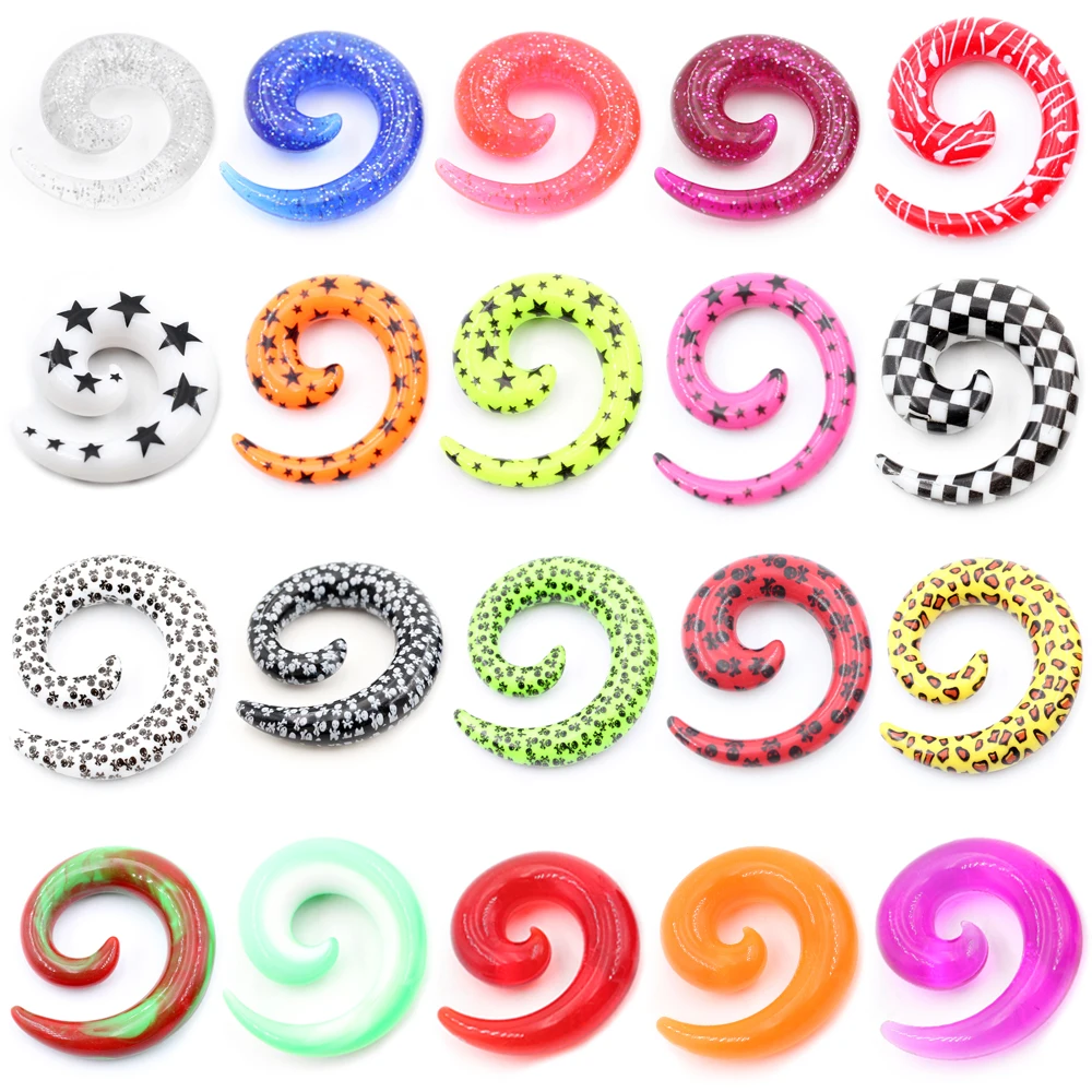 Alisouy 2PCS 1.6-14mm Star Skull Acrylic Spiral Ear Plug Stretching Expander Tunnels Tapers Fake Earrings Body Piercing Jewelry