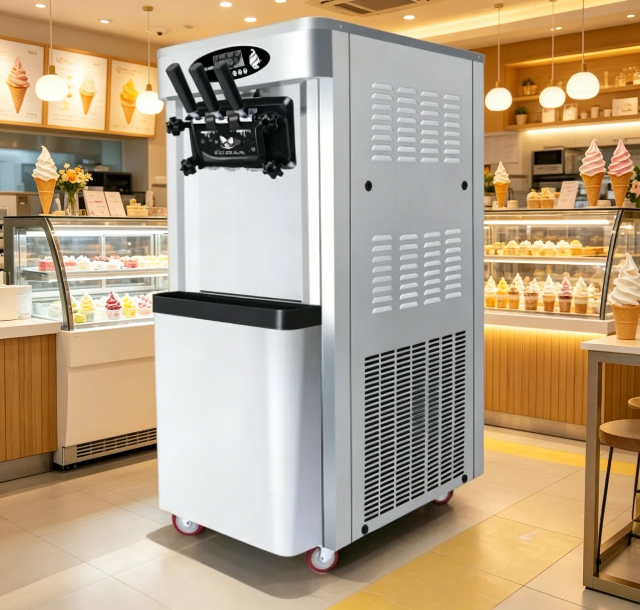 

110V Commercial 3 Flavors Soft Serve Ice Cream Machine Vertical Stainless Steel Frozen Yogurt Maker For Dessert Shops Cafes