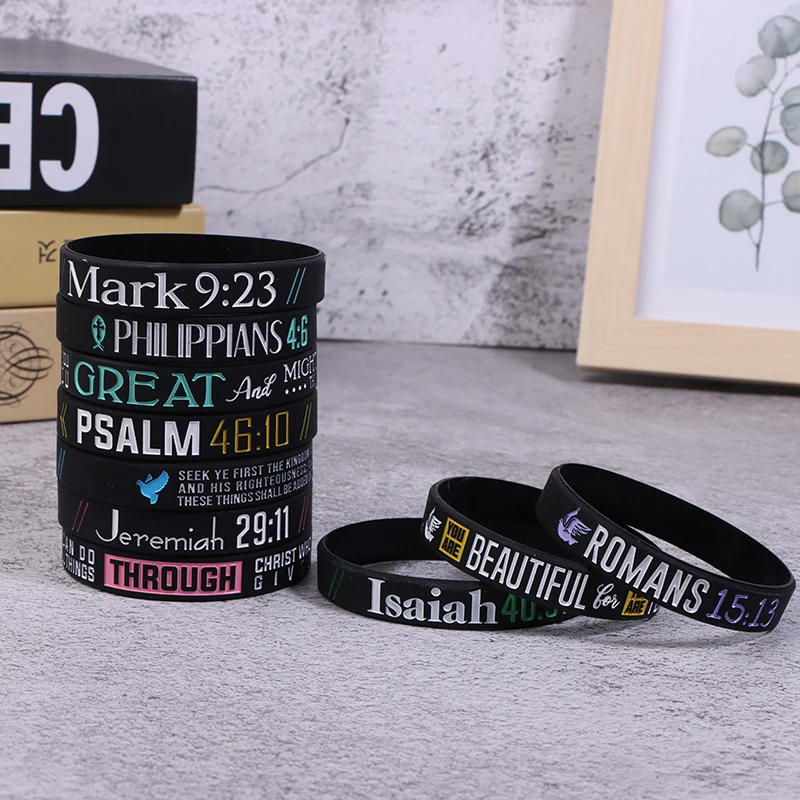 13 قطعة الإيمان صدق السلام نعمة الكتاب المقدس المسيحية الدينية سوار الرياضة سيليكون أساور المطاط معصمه #2