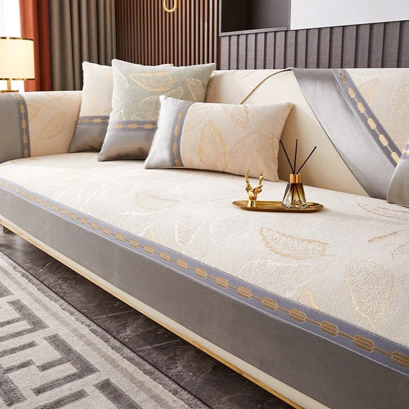 Luxury Embroidered Chenille Couch Cover, Premium Non-slip Sofa Cushion, Elegant Decor for Modern Indoor Home Decoration