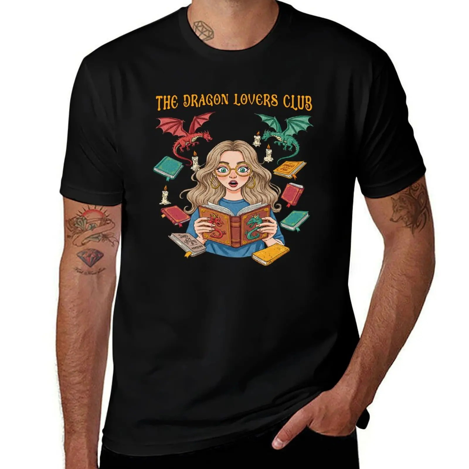

The Dragon Lovers Club Fantasy Bookworm in Dragon Club T-Shirt blanks sweat shirts, men