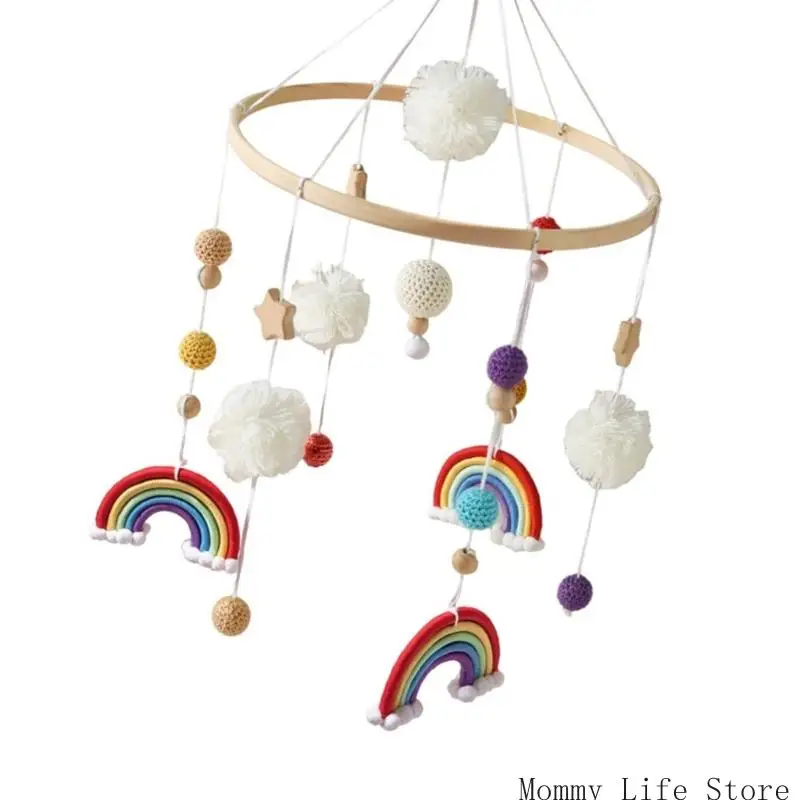 قوس قزح ستار الحضانة الديكور القطن معلقة قلادة سرير المحمول الخشب الطبيعي الرضع لعبة التنمية الحسية السمعية